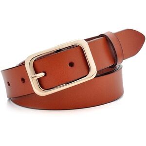 Genuine Leather Belt with Gold Buckle